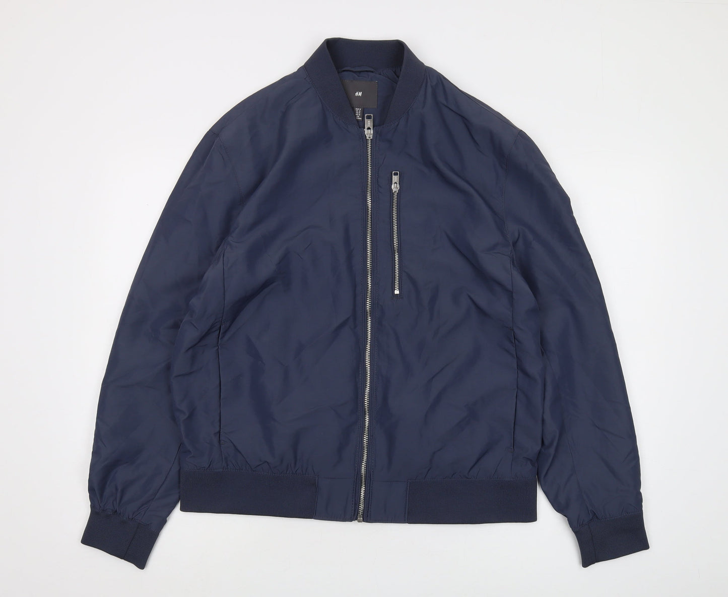 H&M Men's Blue Bomber Jacket M Lightweight Stylish