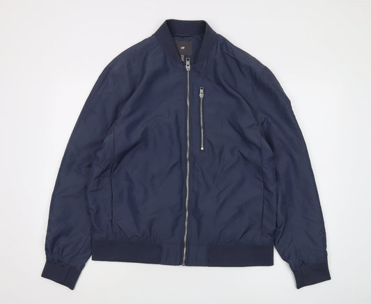 H&M Men's Blue Bomber Jacket M Lightweight Stylish