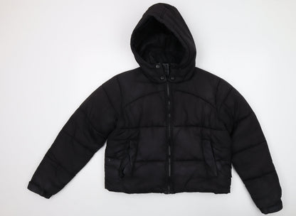 Additional front view of Missguided Women's Black Hooded Puffer Jacket, size 8