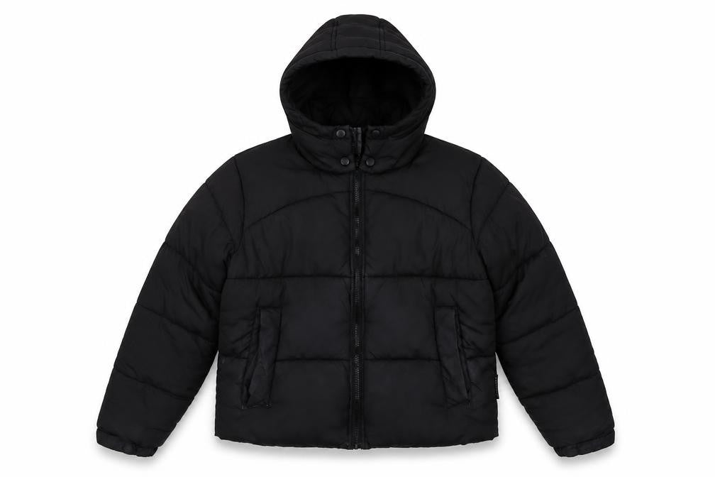 Front view of Missguided Women's Black Hooded Puffer Jacket, size 8