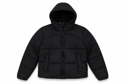Front view of Missguided Women's Black Hooded Puffer Jacket, size 8