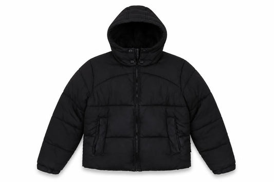 Front view of Missguided Women's Black Hooded Puffer Jacket, size 8