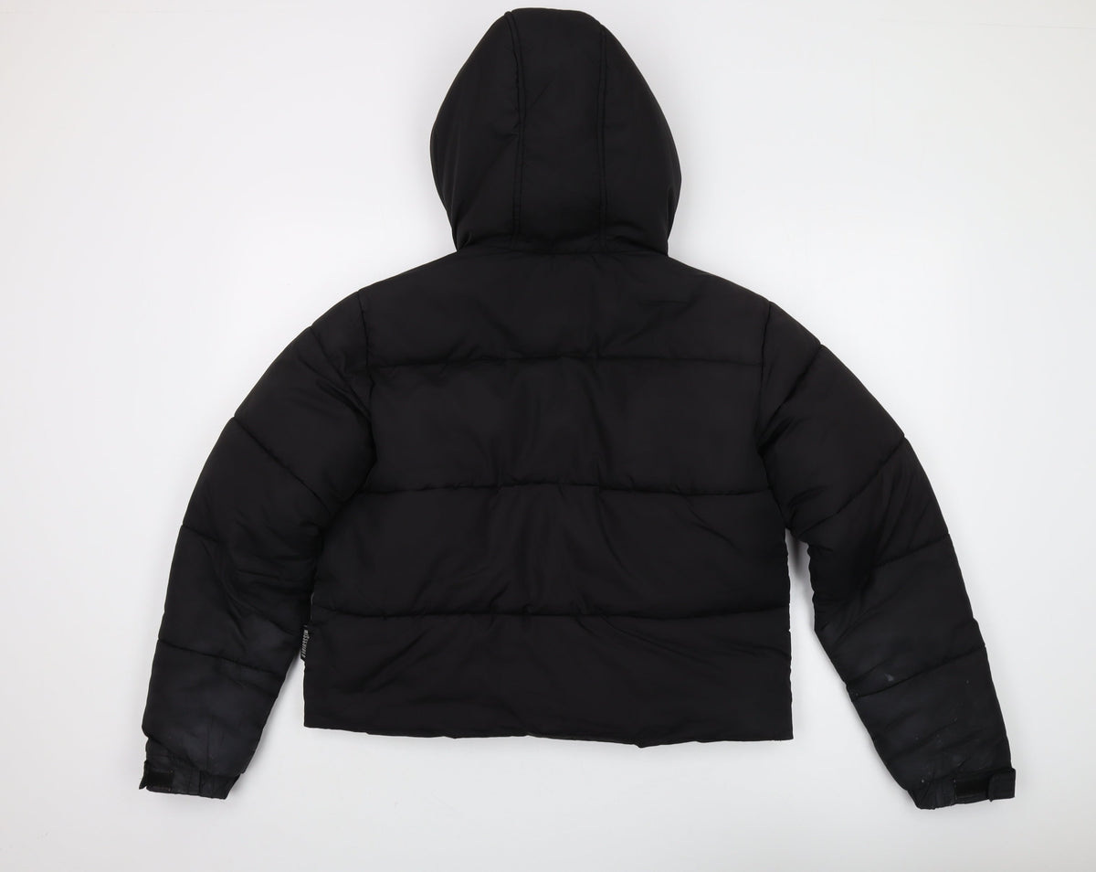 Back view of Missguided Women's Black Hooded Puffer Jacket, size 8