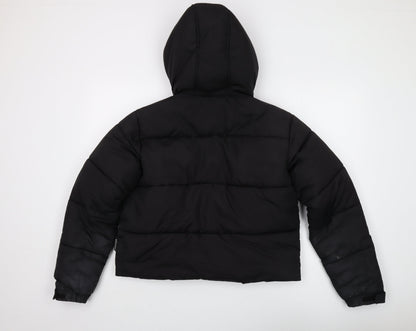 Back view of Missguided Women's Black Hooded Puffer Jacket, size 8