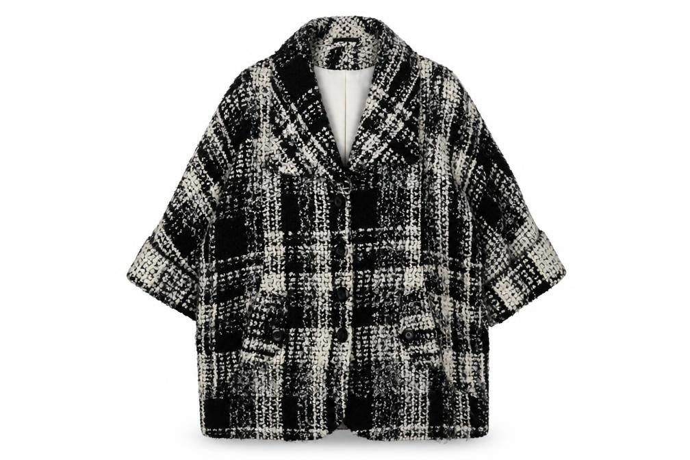 Per Una Women's Black Check Mid-Length Overcoat