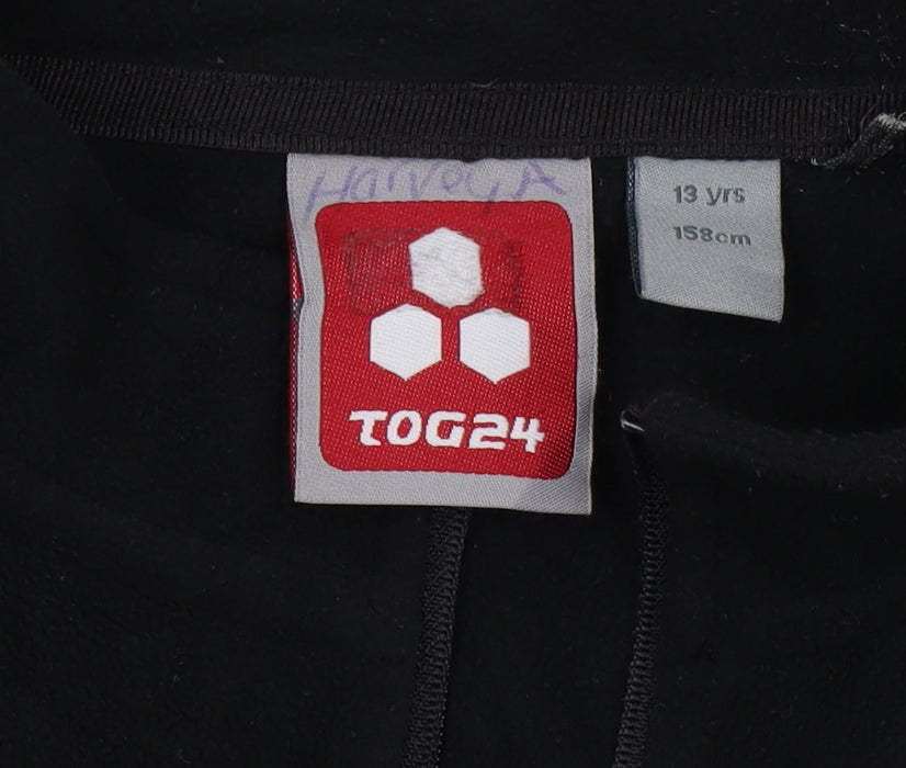 Close-up detail of TOG24 boys’ black fleece 1/4 zip hoodie, size 13, years
