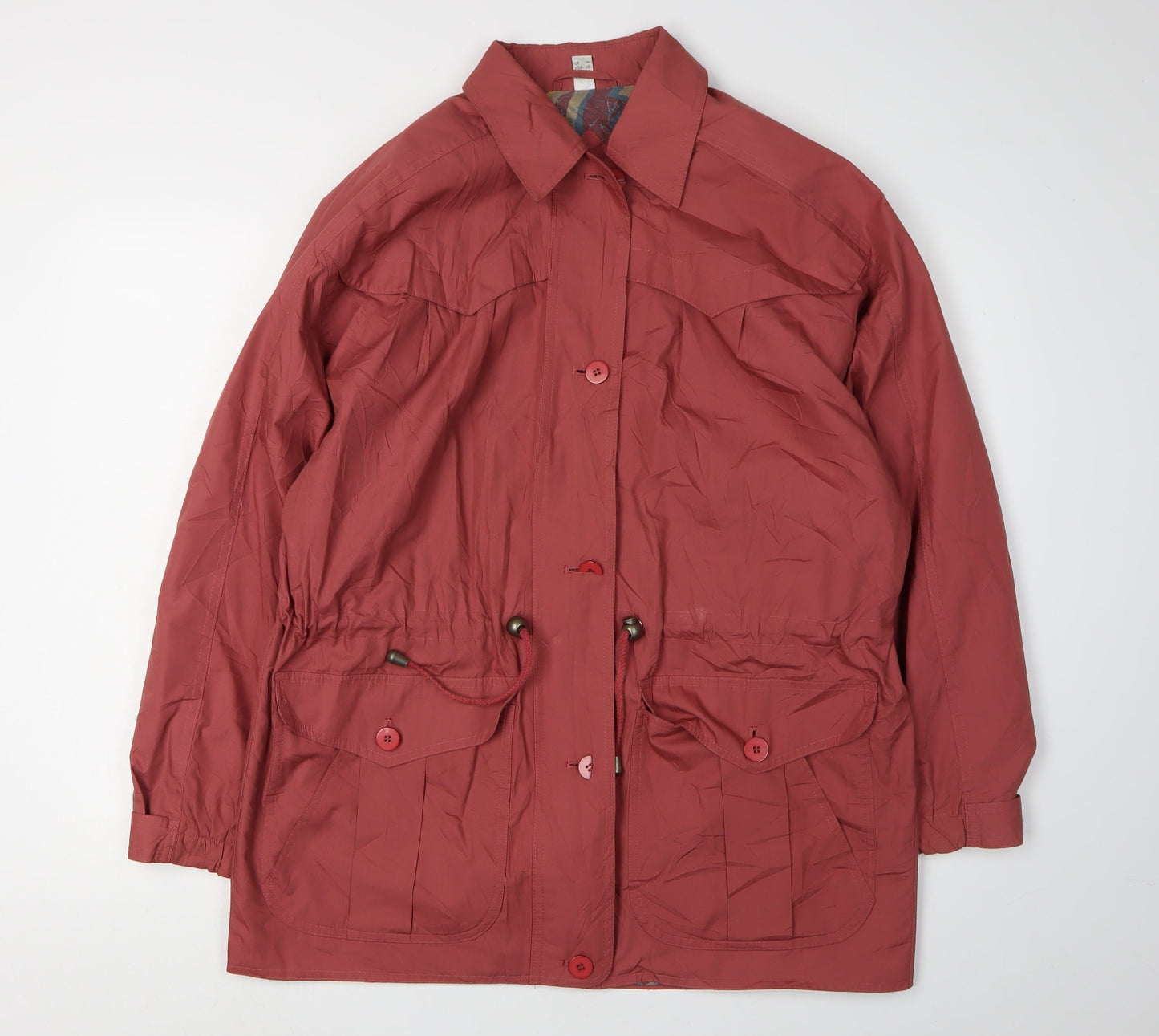 Women's Red Parka Coat UK 14 Casual Button Closure