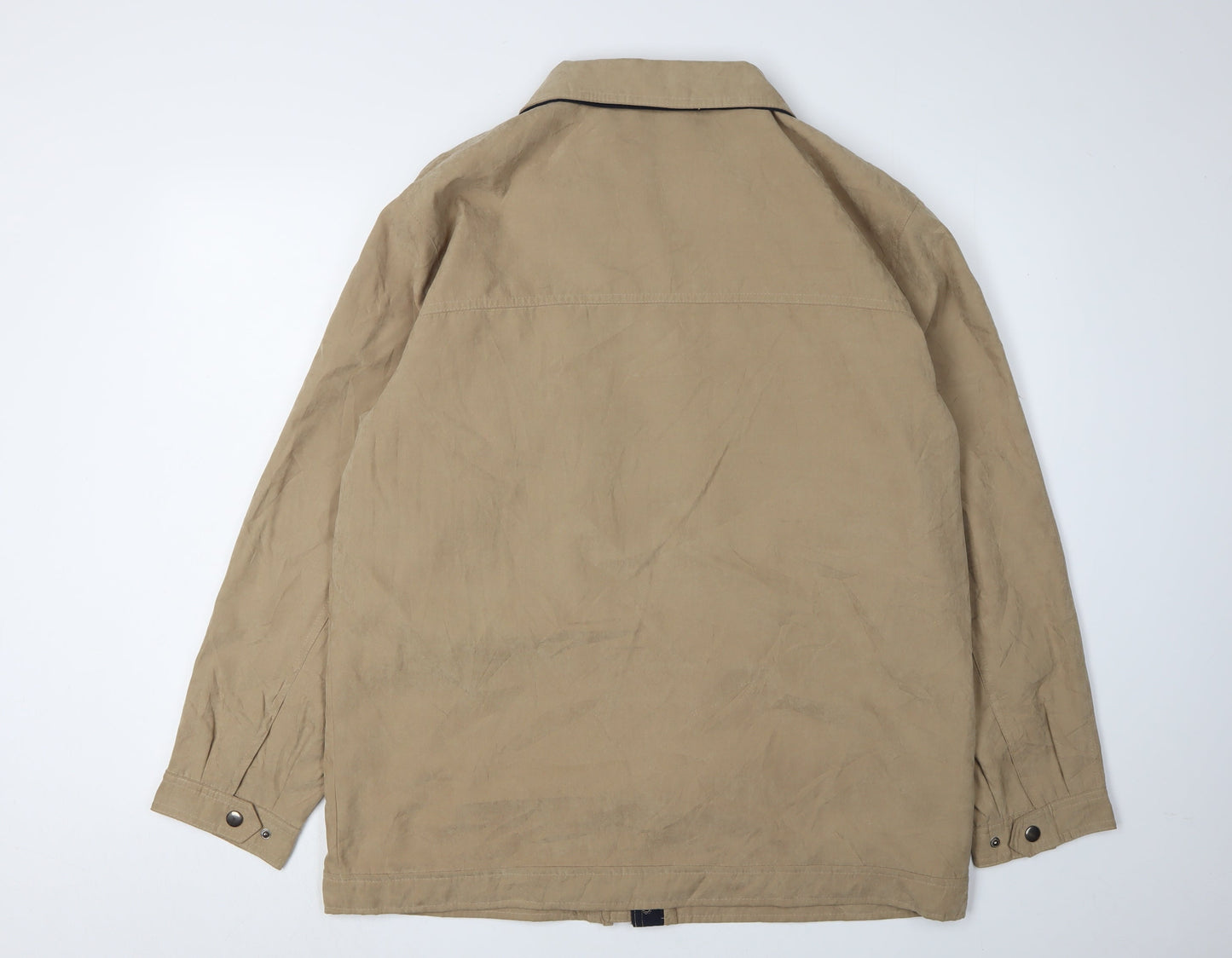 PL-MODE Men's Beige Satin Jacket, L, Collared & Zipped Pockets