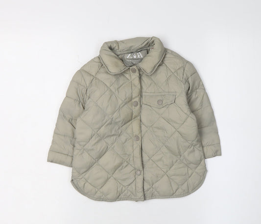 Zara Unisex Green Puffer Jacket 18-24M Quilted Lined