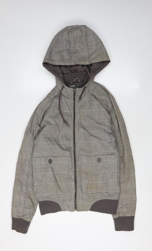 Topman Men's Grey Check Hooded Jacket XS