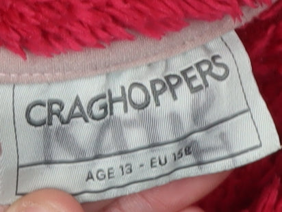 Close-up detail of Craghoppers girls’ red 1/4 zip jacket, age 13 years, polyester