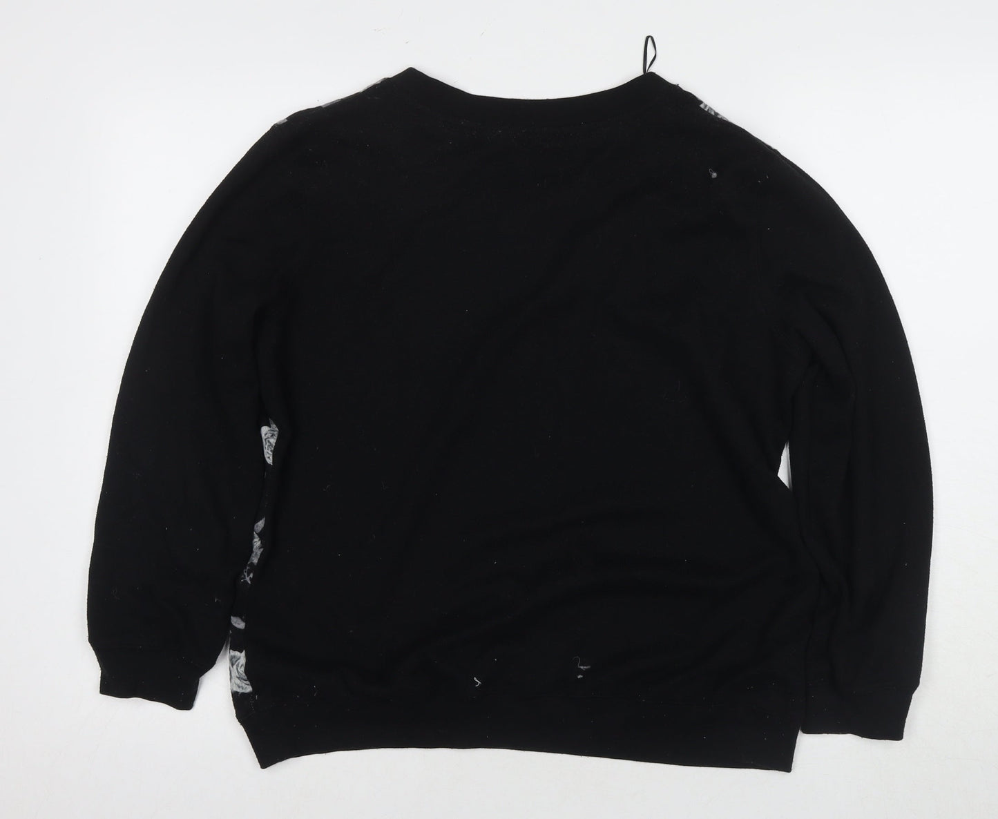 M&Co Women's Black Floral Henley Jumper Size 14
