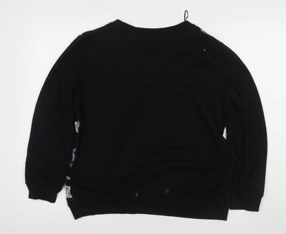 M&Co Women's Black Floral Henley Jumper Size 14