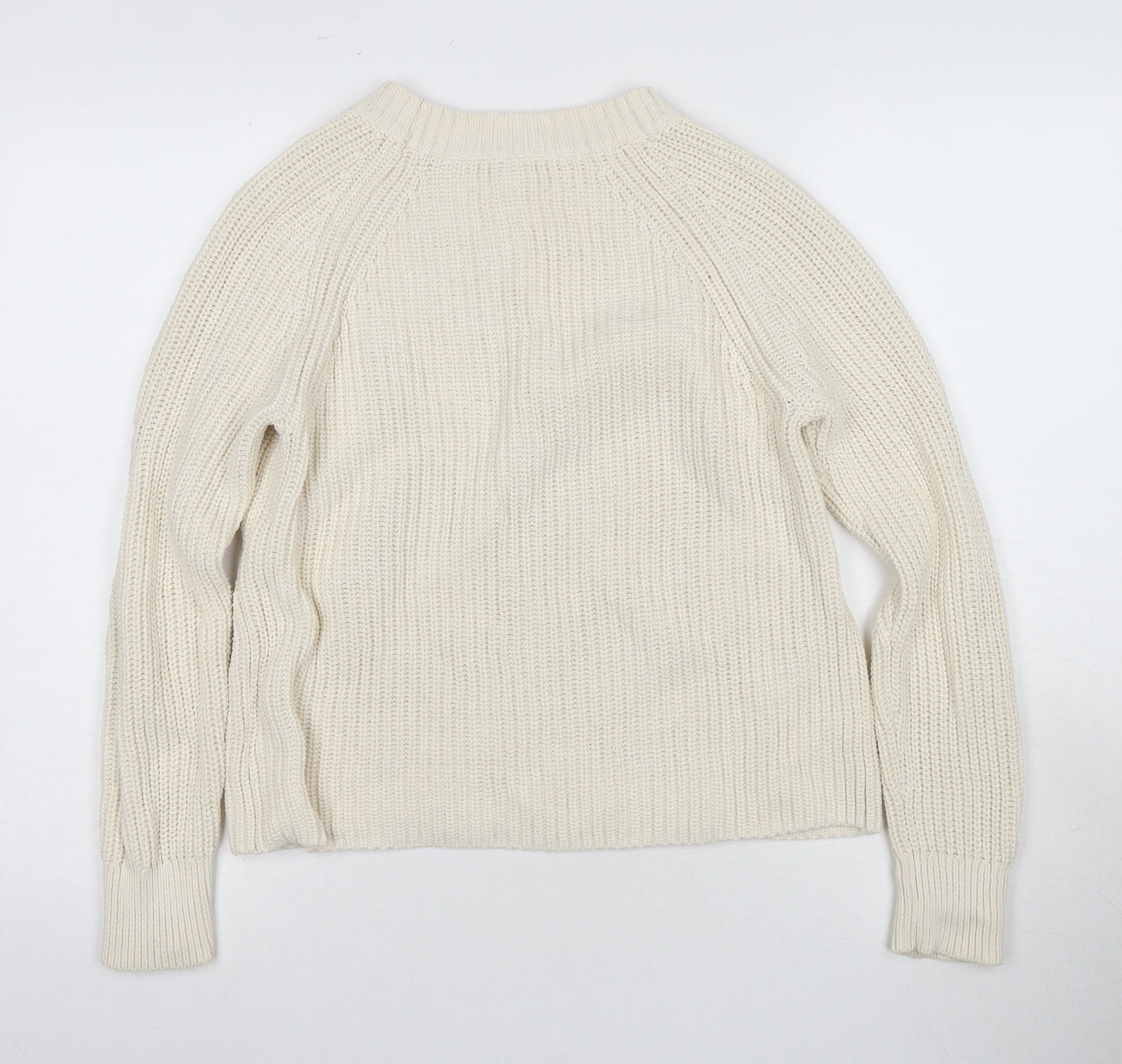 Women's Ivory Mock Neck Cotton Pullover Jumper - S