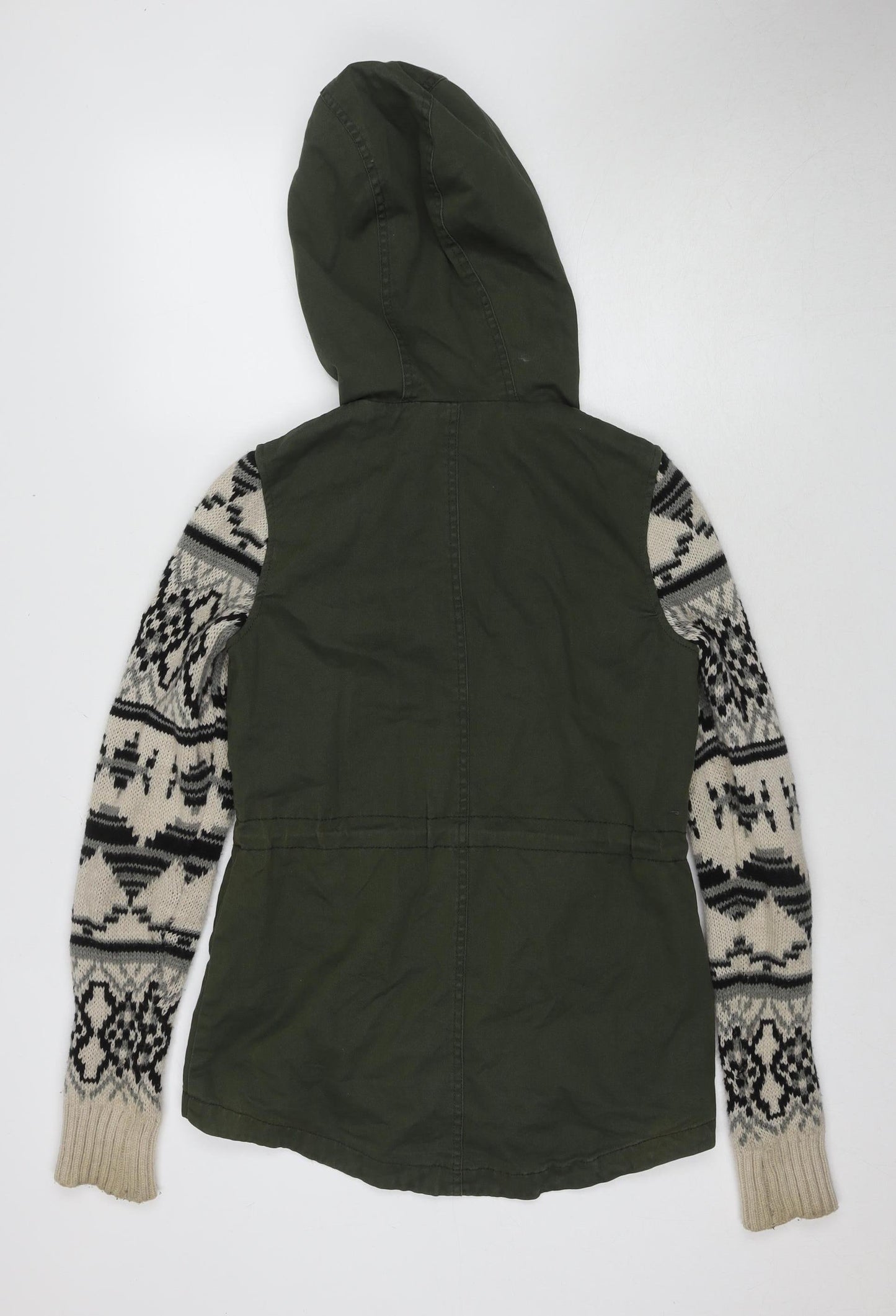 Miss Selfridge Women's Green Fair Isle Hooded Jacket Size 8
