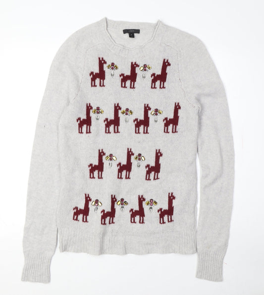 J.Crew Women's Grey Wool Pullover Jumper, M, Animal Print