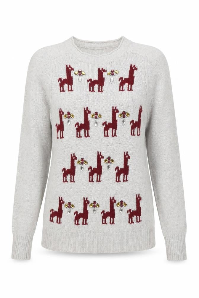J.Crew Women's Grey Wool Pullover Jumper, M, Animal Print