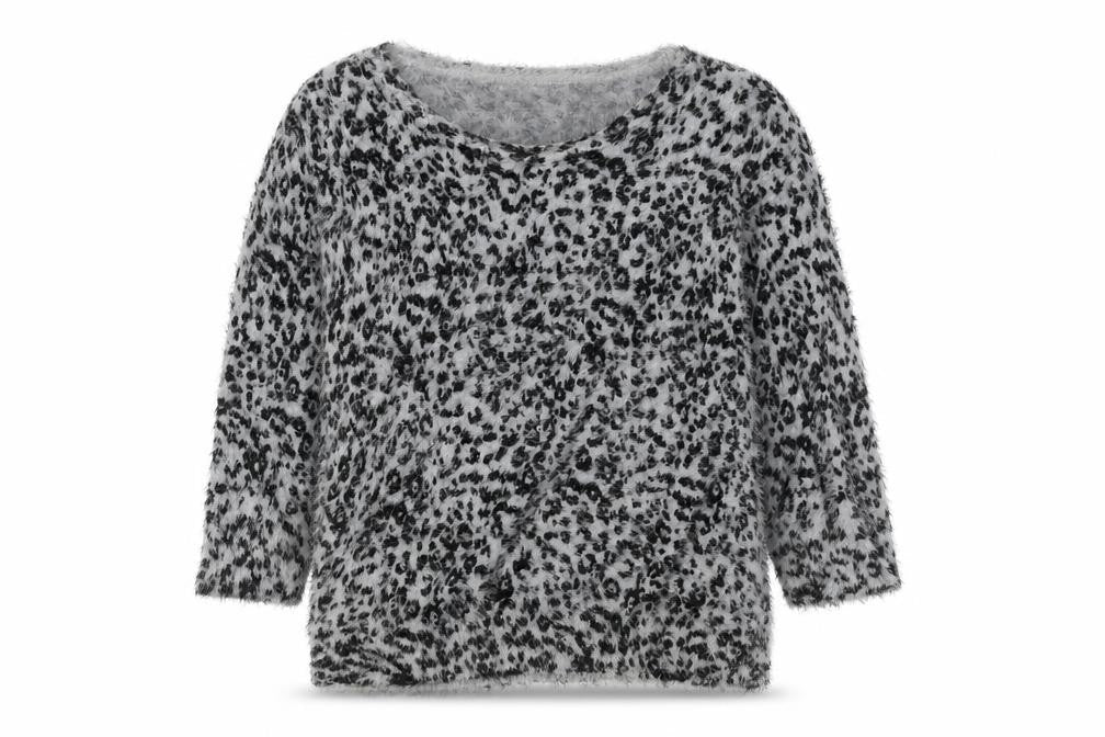 David Emanuel Women's Grey Animal Print Pullover Jumper