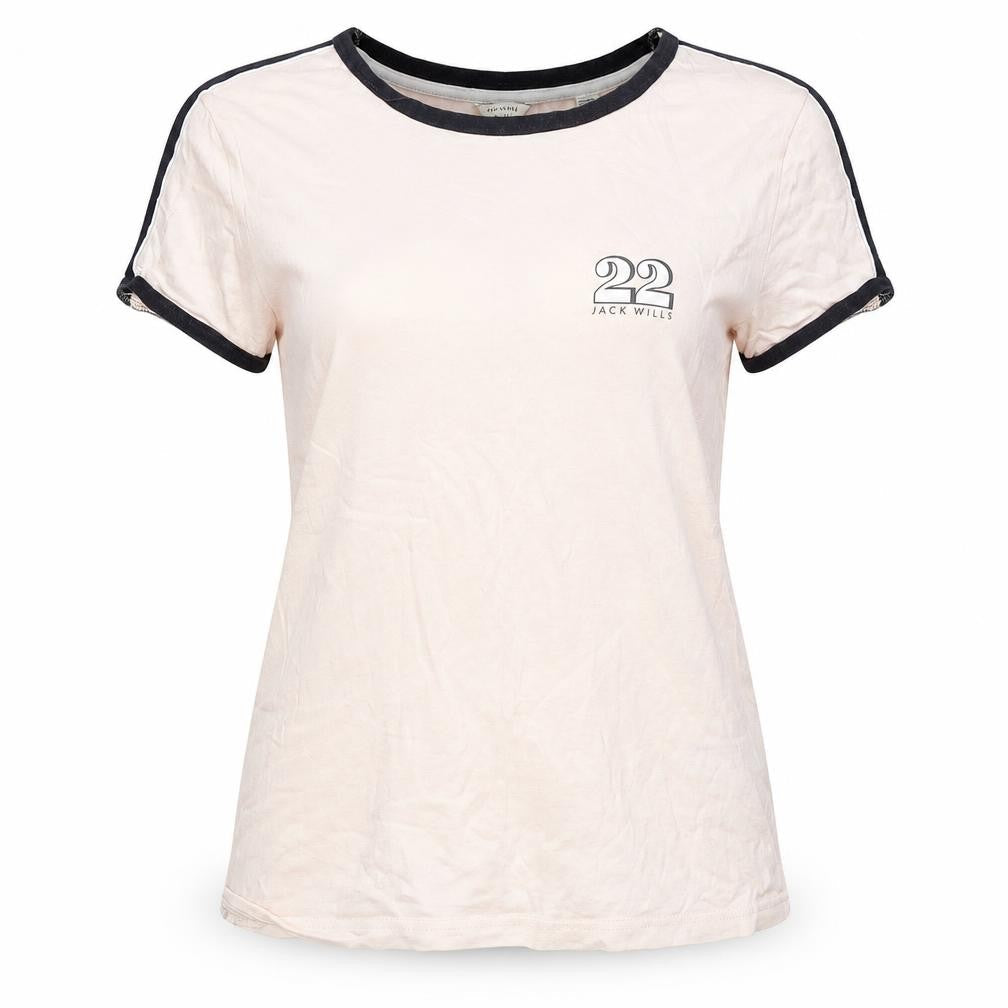 Jack Wills Women's Beige Crew Neck Ringer T-Shirt Size 10