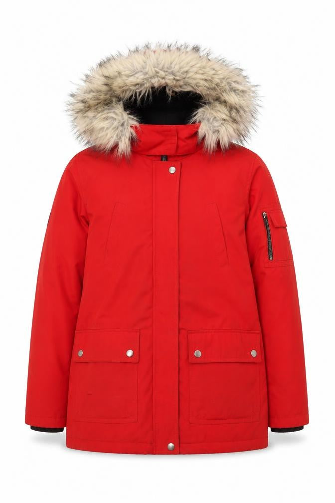 New Look Women's Red Parka Jacket Size 8 with Hood