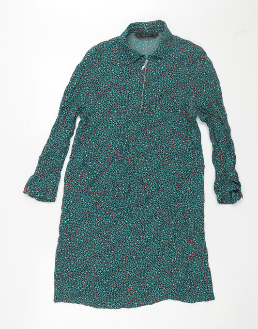 Zara Women's Green Polka Dot Shirt Dress, S