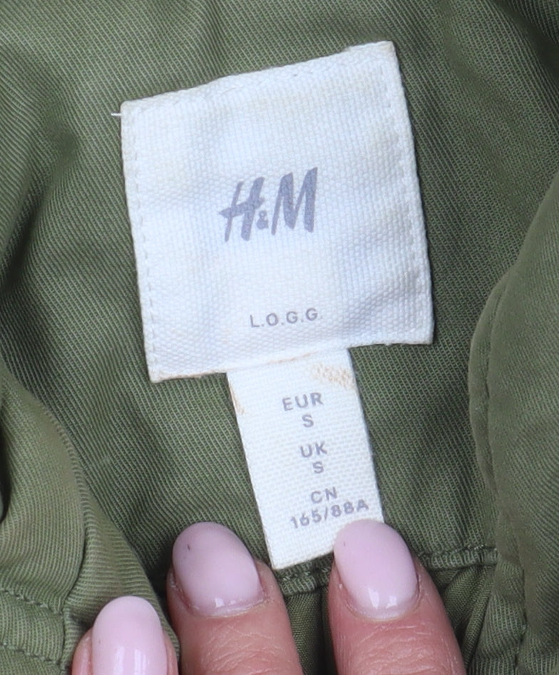 H&M Women's Green Parka Coat Size S Hooded Fur Trim