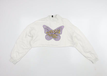 H&M Women's White Pullover Sweatshirt, Size 12