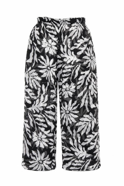 Topshop Women's Black Floral Wide-Leg Trousers