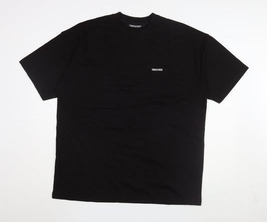 Twofeathers Black Cotton T-Shirt Large
