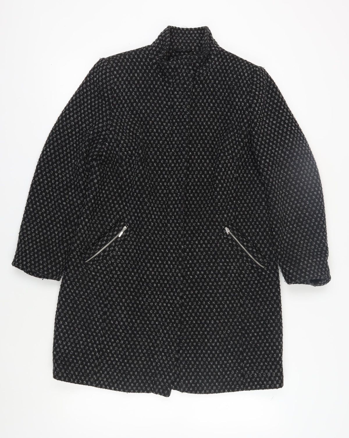 BHS Women's Black Long Geometric Overcoat Size 14