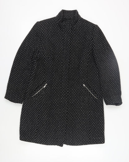 BHS Women's Black Long Geometric Overcoat Size 14