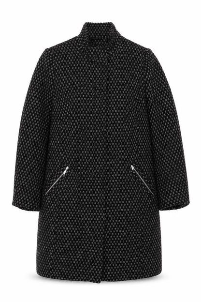 BHS Women's Black Long Geometric Overcoat Size 14