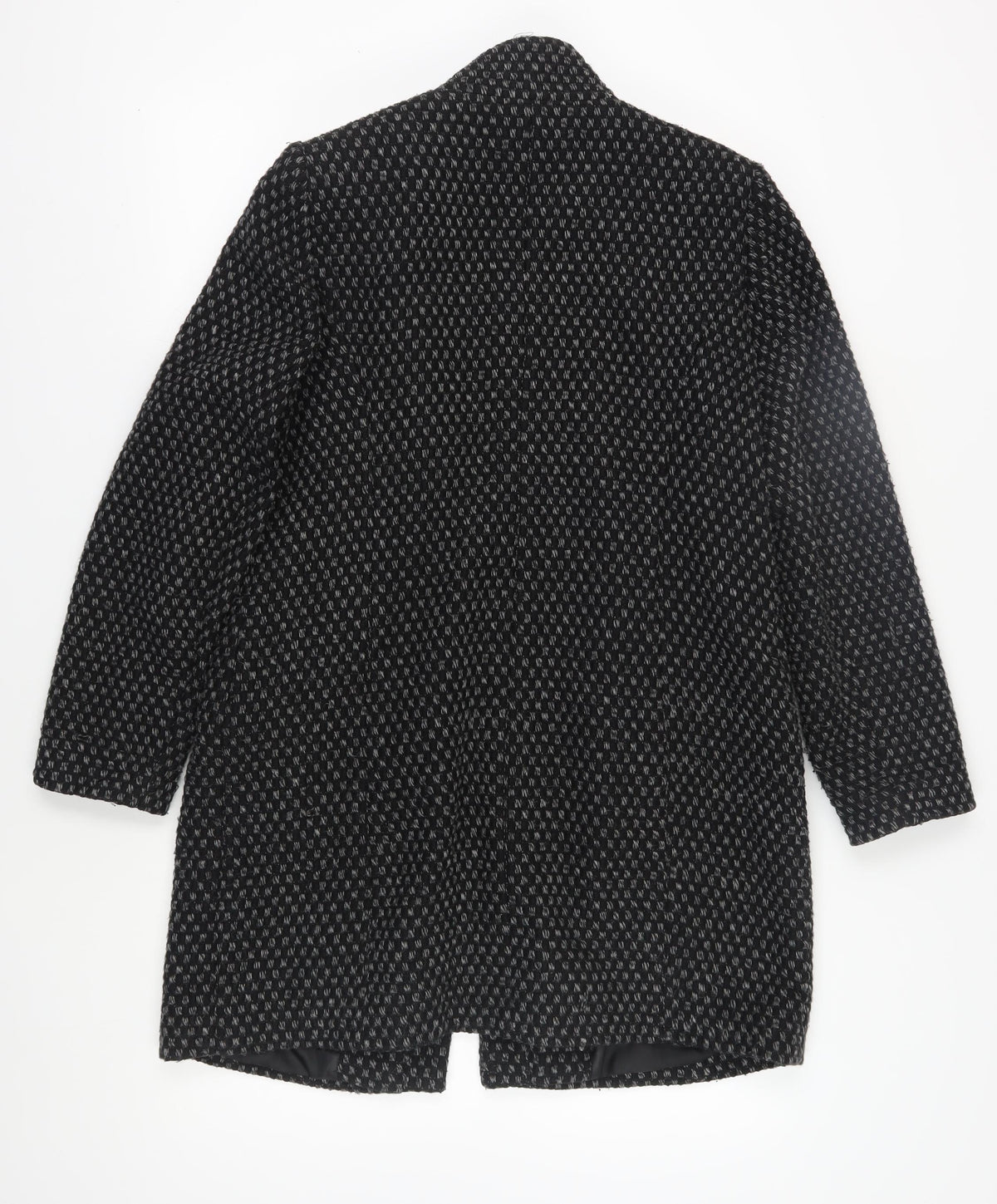 BHS Women's Black Long Geometric Overcoat Size 14