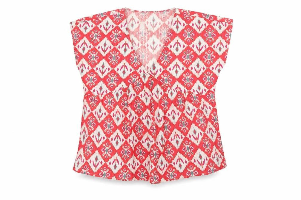 Burgs Women's Geometric Red Blouse UK Size 8