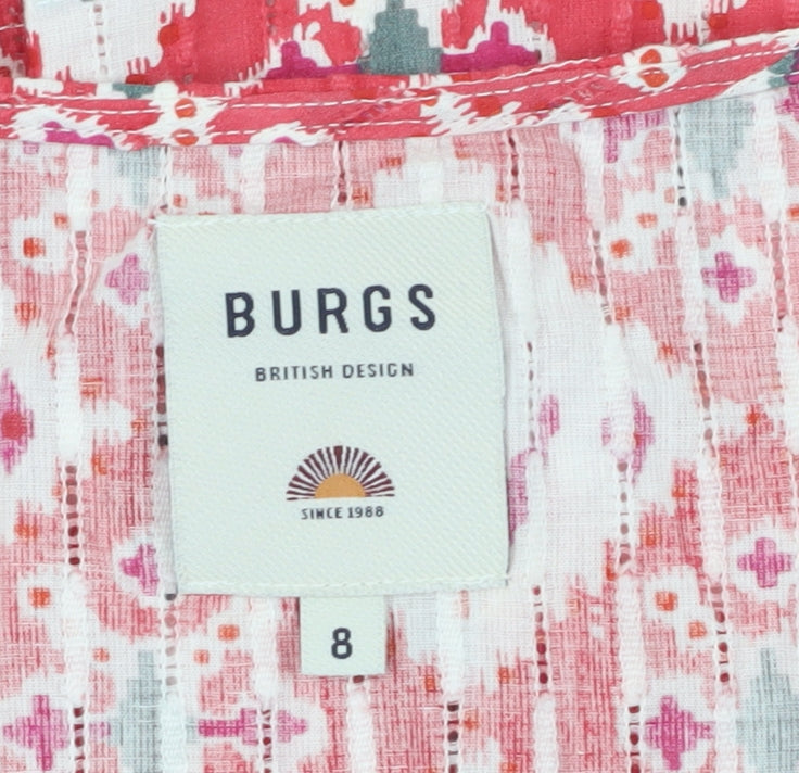 Burgs Women's Geometric Red Blouse UK Size 8
