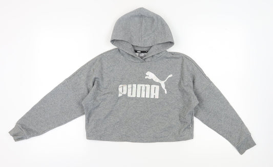 Puma Girls Grey Hoodie 11-12 Years Pullover Graphic Print