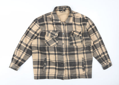 Quiz Women's Beige Plaid Jacket S Casual Button Classic