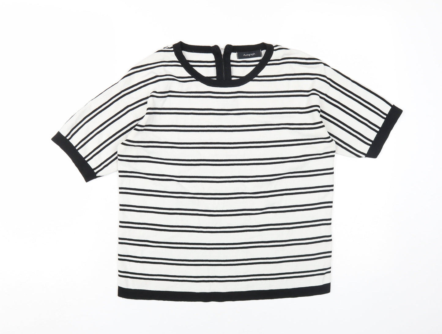 Marks & Spencer Black Striped Jersey T-Shirt, Size 8
