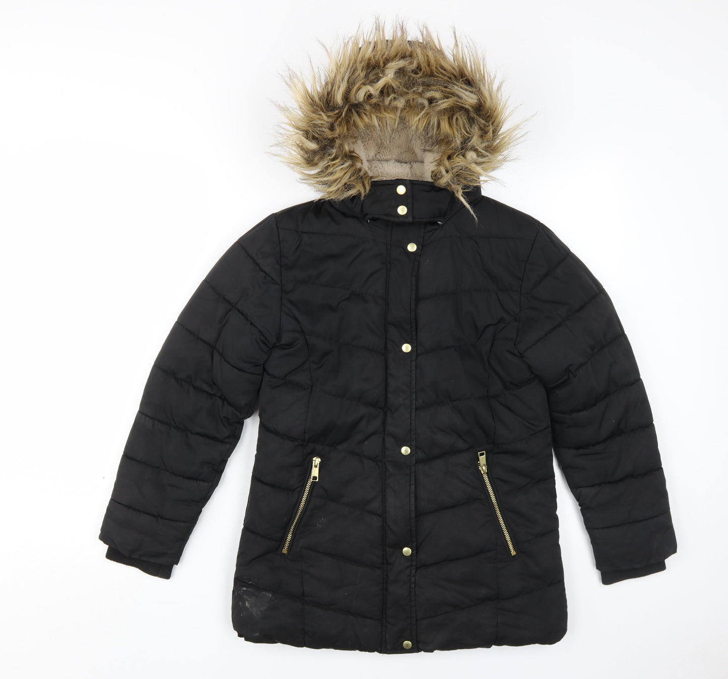 Next Teens Black Hooded Puffer Jacket, 11yrs, Winter Wear