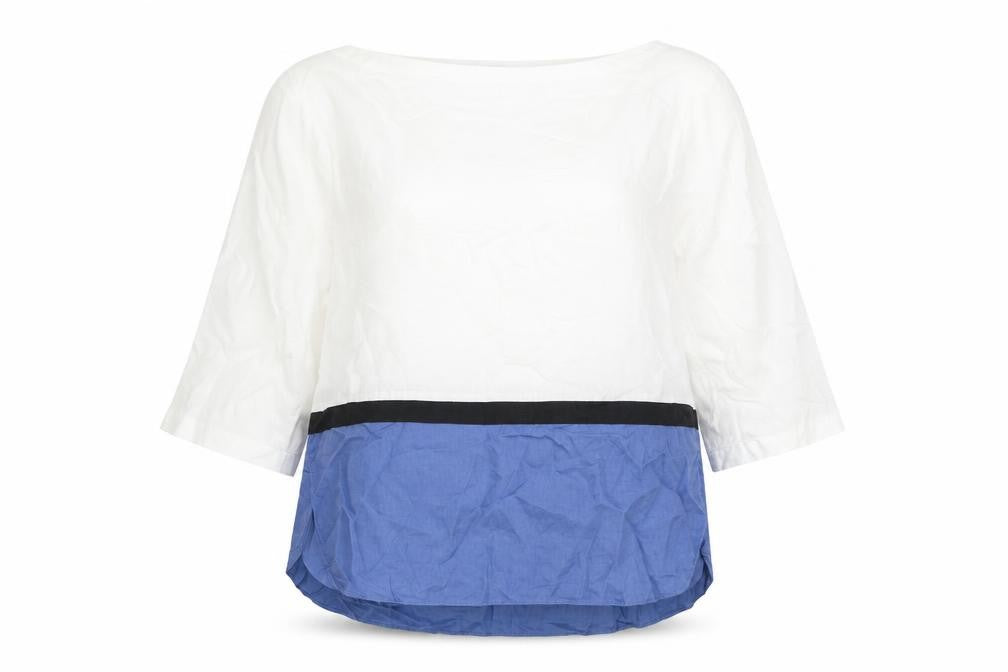 J.Jill Women's Linen Blouse in White/Blue, Size L, Casual Wear