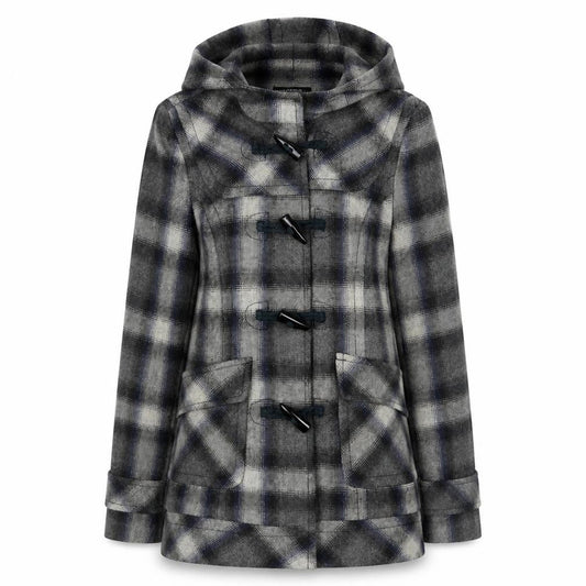 Front view of Dorothy Perkins Women's Grey Check Duffle Coat