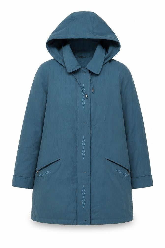 Bonmarché Women's Blue Hooded Mid-Length Coat M