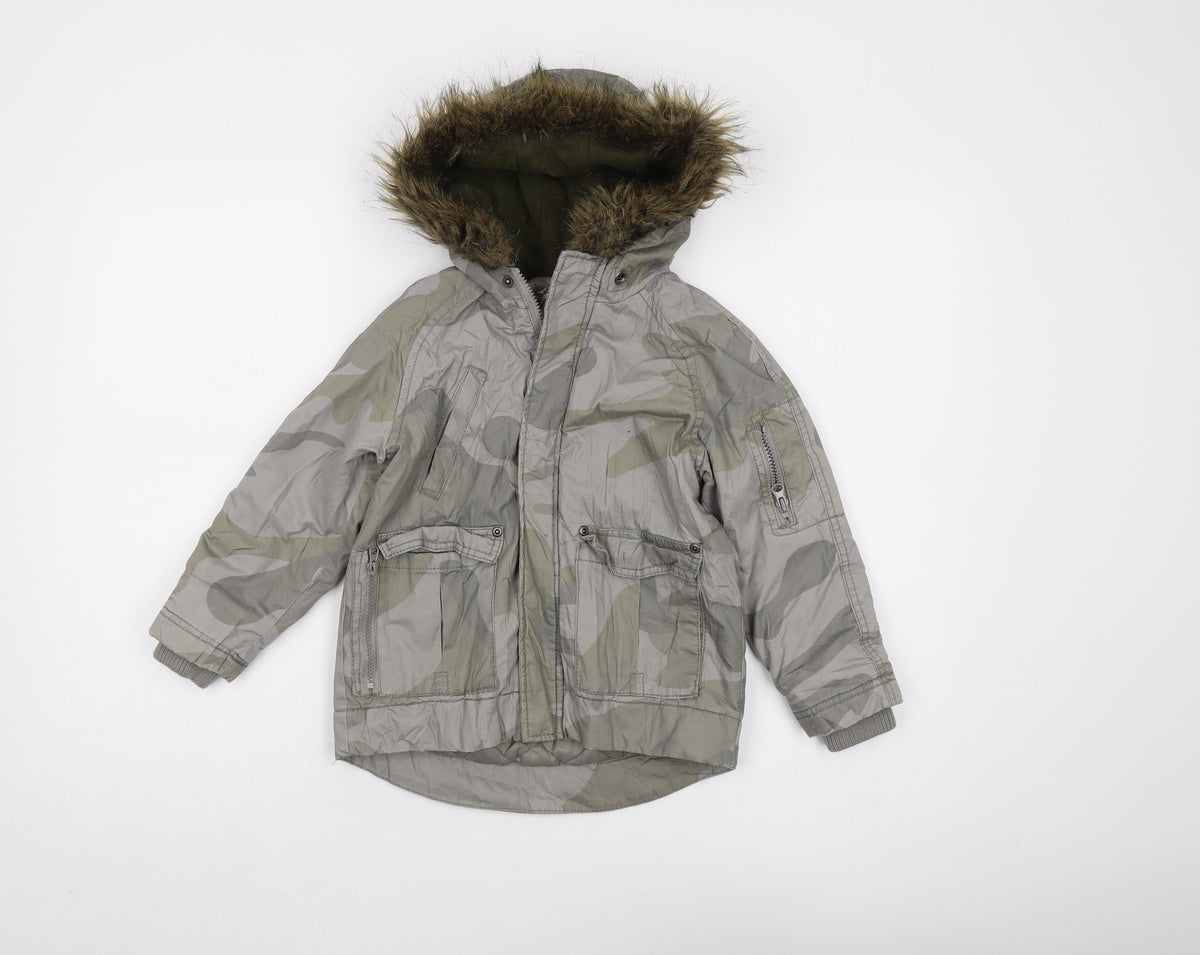 Additional front view of Urban Outlaws boys’ grey camouflage parka coat 5-6 years