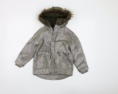 Additional front view of Urban Outlaws boys’ grey camouflage parka coat 5-6 years