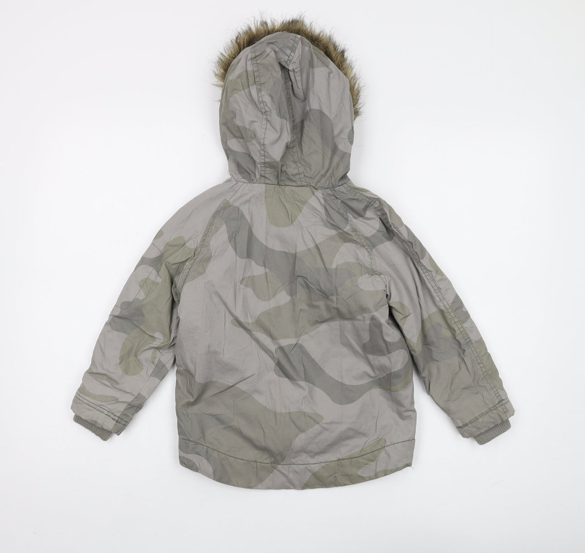 Back view of Urban Outlaws boys’ grey camouflage parka coat 5-6 years