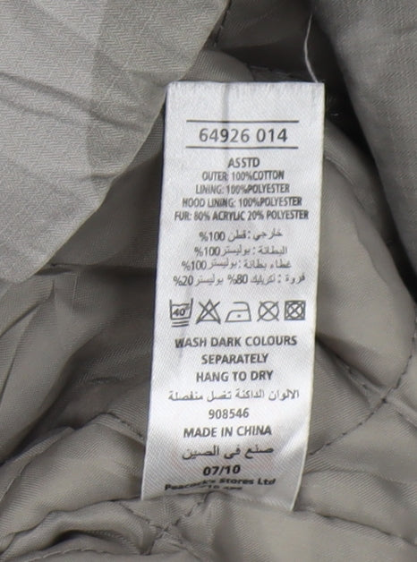 Close-up detail of Urban Outlaws boys’ grey camouflage parka coat 5-6 years