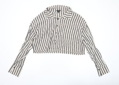 Boohoo Women's Multicoloured Striped Cropped Blouse Size 16