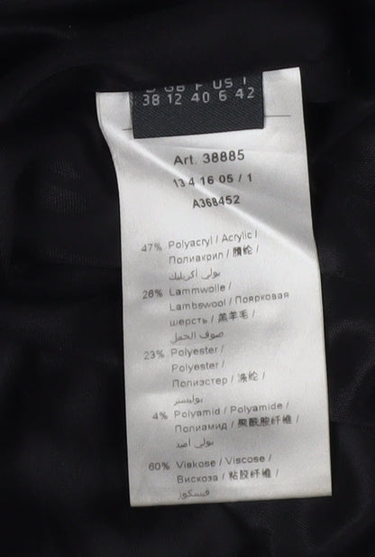 Brand and care label for Oui Women's Black Grey Zip Pencil Skirt, size 12