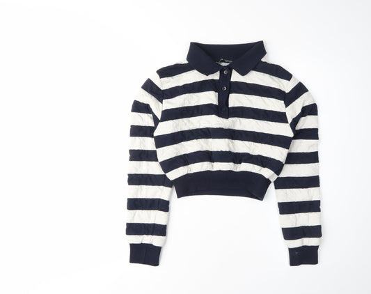 Zara Women's Blue Striped Henley Sweatshirt S