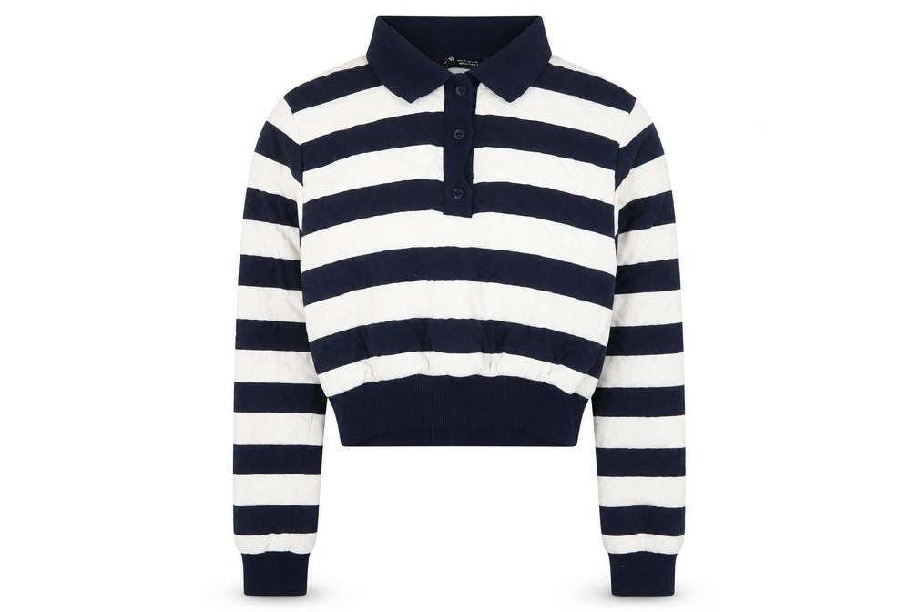 Zara Women's Blue Striped Henley Sweatshirt S